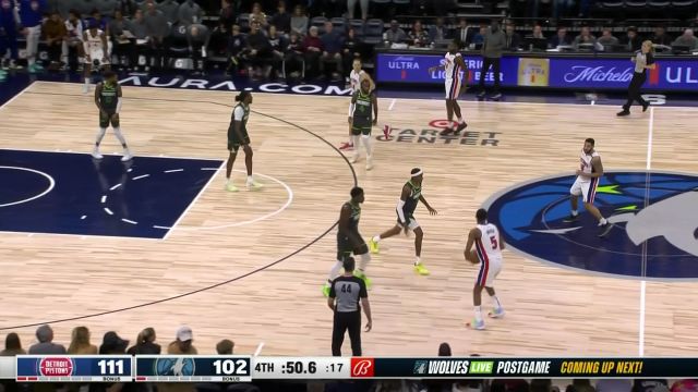 【2023年01月01日】活塞vs森林狼第4节英文原声回放