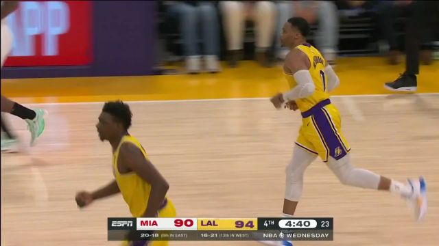 【2023年01月05日 热火vs湖人集锦】一名控卫应有的大局观 威斯布鲁克两次助攻施罗德布莱恩特连取5分