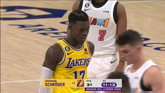 【2023年01月05日 热火vs湖人集锦】施罗德两罚全中定胜负 巴特勒绝平三分偏出无缘加时