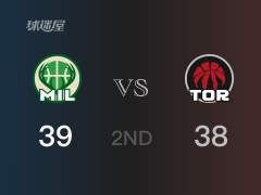 NBA常规赛 ：半场数据， 雄鹿以39-38领先猛龙，康诺顿12分3篮板
