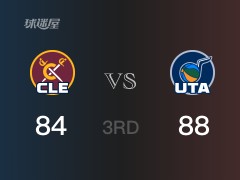 NBA常规赛：三节结束，爵士以88-84领先骑士，马尔卡宁19分7篮板