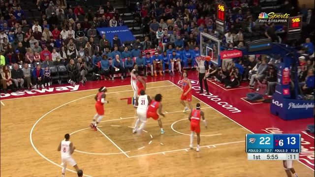 【2023年01月13日 雷霆vs76人集锦】在中距离的区域都是高手 哈里斯急停跳投+恩比德翻身跳投连取4分