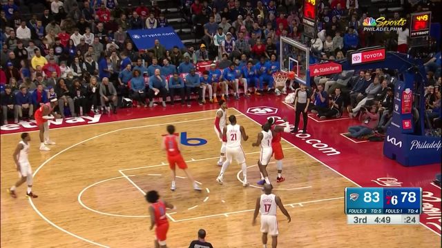 【2023年01月13日 雷霆vs76人集锦】防守到位了也没用 吉迪精准抛投洞穿网窝