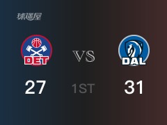 独行侠首节领先活塞，东契奇得到24分，杜伦得到7分