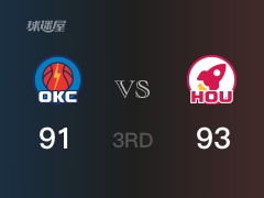 NBA常规赛：三节战罢，火箭以93- 91领先雷霆，戈登20分2篮板