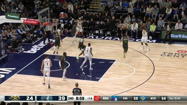 【2023年02月06日 掘金vs森林狼集锦】里德篮下送出大帽 诺威尔反击拉杆挑篮得手