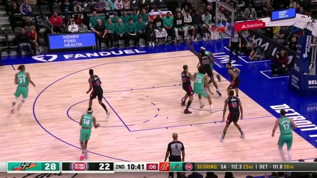 【2023年02月11日 马刺vs活塞集锦】身体和速度强吃！迪奥普挂着防守抛投打成2+1