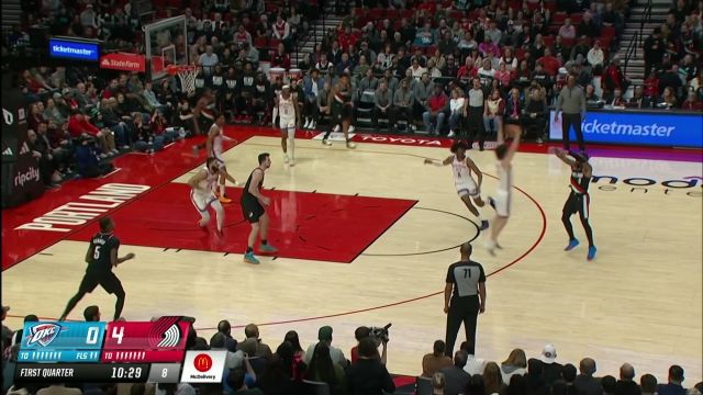 【2023年02月11日 雷霆vs开拓者集锦】利拉德击鼓传花送出妙传 雷迪什接球甩狙三分命中