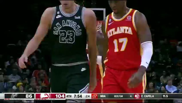 【2023年02月12日】NBA常规赛：马刺vs老鹰第4节英文原声回放