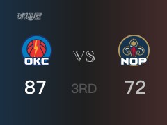 三节战罢，雷霆87-72领先鹈鹕，末节再战