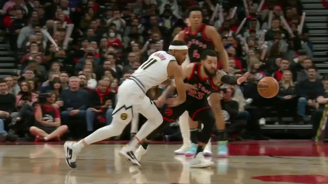 【2023年03月15日 掘金vs猛龙集锦】范弗利特鬼手刀球送出妙传 巴恩斯脚踩弹簧飞天暴扣还有加罚