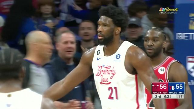 【2023年03月21日 公牛vs76人集锦】威廉姆斯突破上篮出手 恩比德镇守篮下送出排球大帽