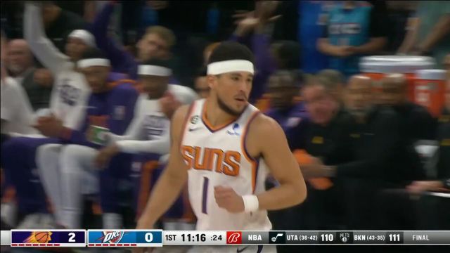 【2023年04月03日 太阳vs雷霆集锦】先来试试手感！布克急停中距离手起刀落