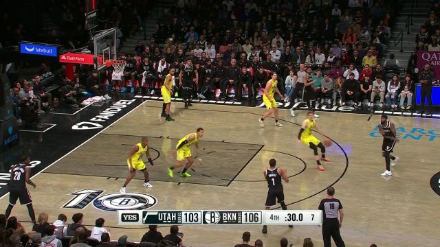 【2023年04月03日 爵士vs篮网集锦】身高臂长无限猖狂！布里奇斯三分线一次运球攻筐杀死比赛