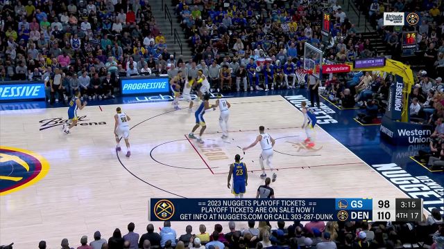 【2023年04月03日 勇士vs掘金集锦】勇士110-112掘金 约基奇缺阵掘金逆风翻盘主场胜勇士