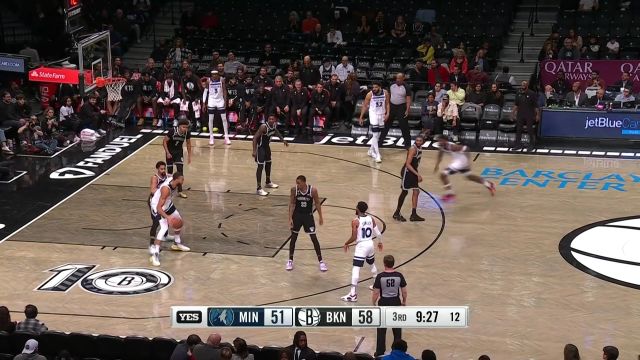 【2023年04月05日 森林狼vs篮网集锦】戈贝尔背身强打被掏球 布里奇斯一骑绝尘反击劈扣