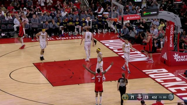 【2023年04月05日 掘金vs火箭集锦】申京接球顺势突破硬凿内线 面对包夹强硬打进2+1