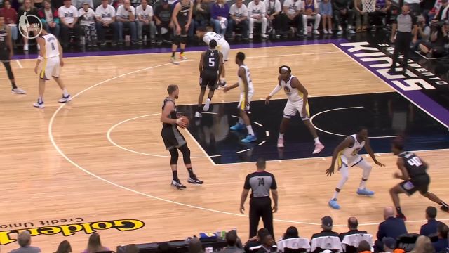 【2023年05月01日 勇士vs国王集锦】防守在哪里？萨博尼斯空位中距离投篮稳稳命中