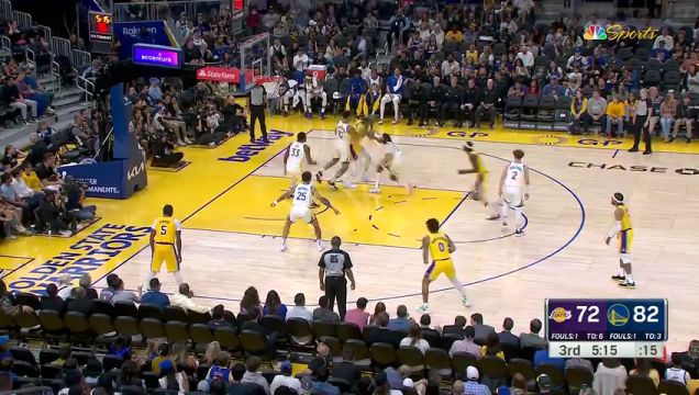 【2023年10月08日 湖人vs勇士集锦】进攻端火力全开 伍德里突外投连续砍下4分