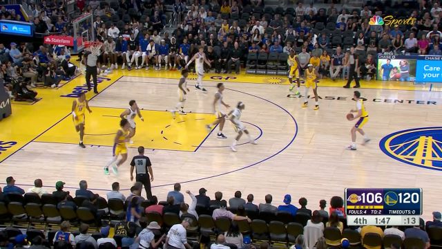 【2023年10月08日 湖人vs勇士集锦】怕不是扔得炸弹！湖人次轮秀刘易斯空接传球直接砸到篮板哐当一声