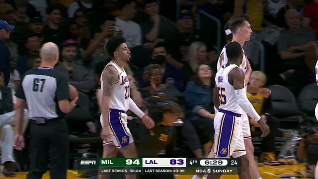 【2023年10月16日】NBA季前赛：雄鹿vs湖人第4节英文原声回放