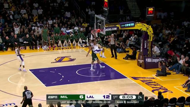 【2023年10月16日 雄鹿vs湖人集锦】快攻势如破竹！浓眉收下篮板四分卫长传八村垒快攻暴扣得手