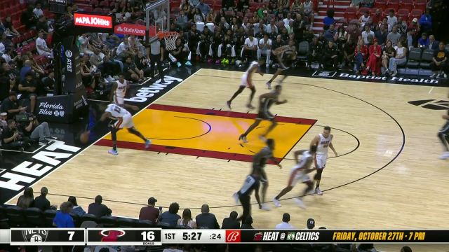 【2023年10月19日 篮网vs热火集锦】西蒙斯顶着防守翻身妙传 夏普蜻蜓点水上篮打进