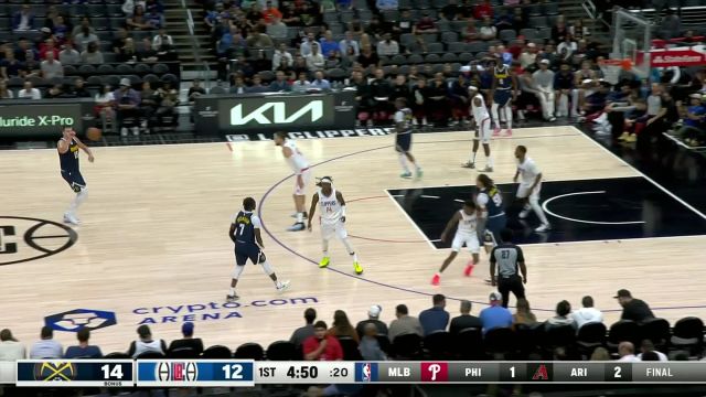 【2023年10月20日 掘金vs快船集锦】传球显得相当写意！ 约老师三分线随手一抛助飞戈登双手炸裂背扣