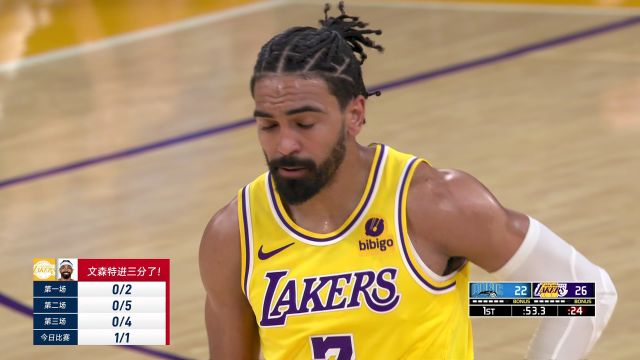 【2023年10月31日 魔术vs湖人集锦】终于来了！文森特前三场11投全失后 命中湖人生涯首记三分