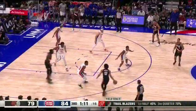 【2023年11月02日】NBA常规赛：开拓者vs活塞第3节英文原声回放