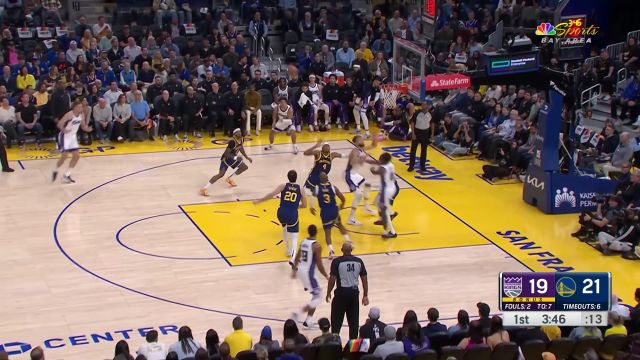 【2023年11月02日 国王vs勇士集锦】小佩顿长传连线反击快攻 萨里奇接球上篮一骑绝尘