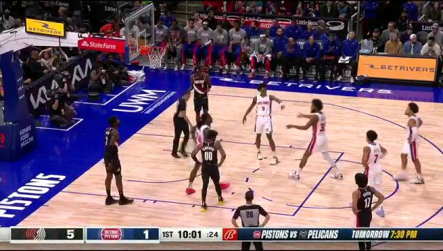 【2023年11月02日】NBA常规赛：开拓者vs活塞第1节英文原声回放