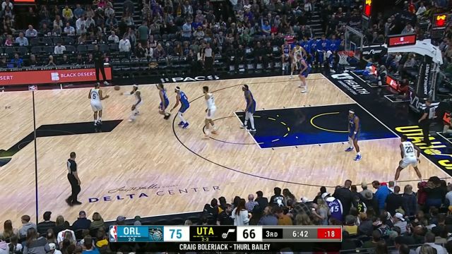 【2023年11月03日 魔术vs爵士集锦】篮下一柱擎天！尤尔特塞文篮下一跃而起接塔克妙传空接暴扣轻取2分