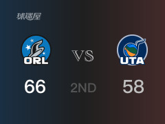 NBA常规赛 ：半场数据， 魔术以66-58领先爵士，小温德尔-卡特14分6篮板