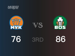 NBA常规赛：三节数据，凯尔特人以86-76领先尼克斯，波尔津吉斯21分5篮板