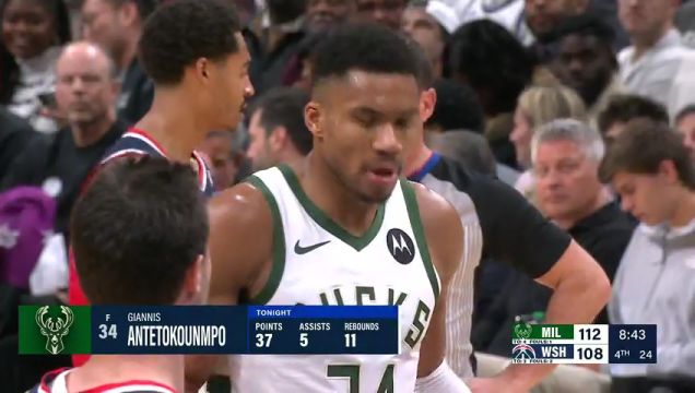 【2023年11月21日】NBA常规赛：雄鹿vs奇才第4节英文原声录像回放