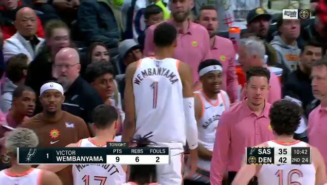 【2023年11月27日】马刺vs掘金第2节英文原声录像回放