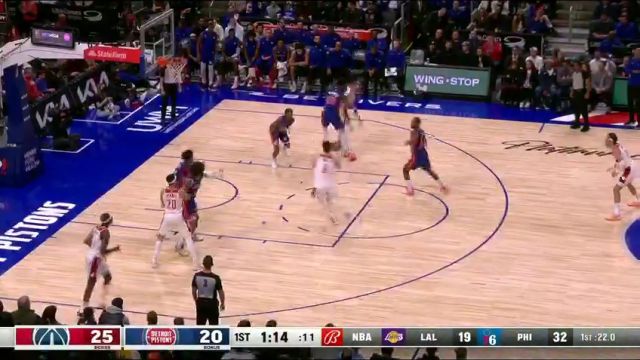 【2023年11月28日】NBA常规赛：奇才vs活塞第1节英文原声录像回放