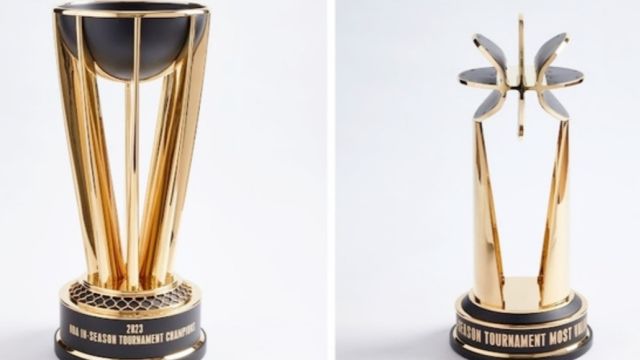 【2023年12月05日 凯尔特人vs步行者集锦】帅气十足！NBA官方发布季中锦标赛冠军、锦标赛MVP奖杯照