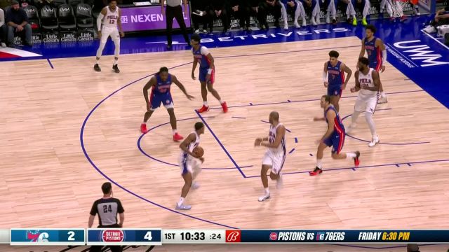 【2023年12月14日 76人vs活塞集锦】恩比德轻舒猿臂抢下篮板球 梅尔顿外线三分不辱使命