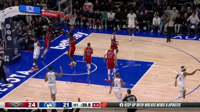 【2024年01月04日 鹈鹕vs森林狼集锦】如入无人之境！ 爱德华兹杀进篮下造成2+1