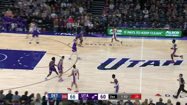 【2024年01月04日 活塞vs爵士集锦】怎么还骑上去了！杜伦隔扣凯斯勒之后直接后者被扛在肩膀带走了