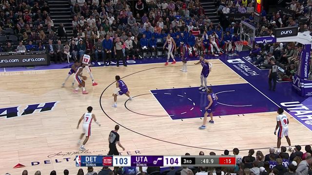 【2024年01月04日 活塞vs爵士集锦】弧顶开火毫不犹豫 伯克斯果断三分出手打板命中3+1