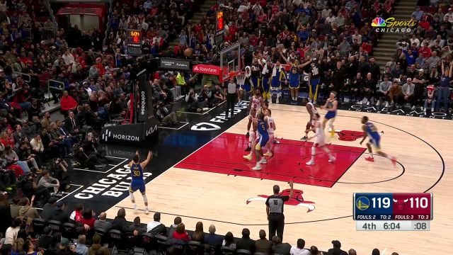 【2024年01月13日 勇士vs公牛集锦】想赢球还必须得靠他！库里三分线外超级三连击箭箭穿心