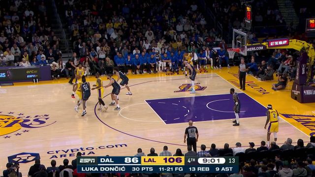 【2024年01月18日 独行侠vs湖人集锦】小手一勾20分到手 詹姆斯无视防守上篮命中