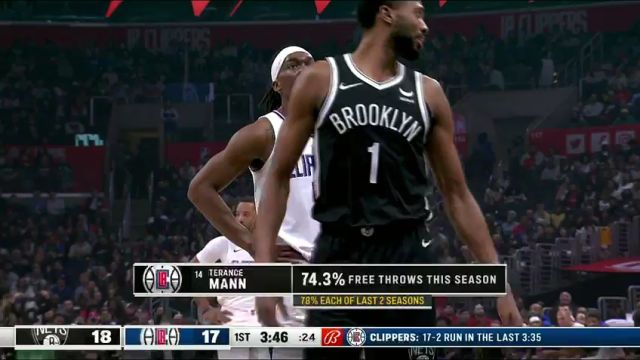 【2024年01月22日】NBA常规赛：篮网vs快船第1节英文原声录像回放