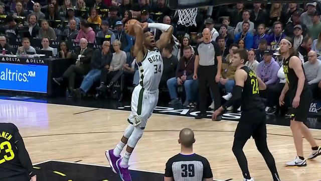 【2024年02月05日 雄鹿vs爵士集锦】希腊怪兽的摧毁力！字母哥强突凯斯勒潇洒转身霸王举鼎双手暴扣