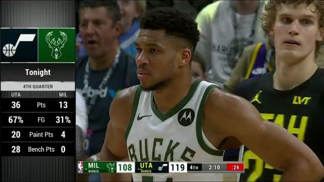 【2024年02月05日】雄鹿vs爵士第4节英文原声录像回放