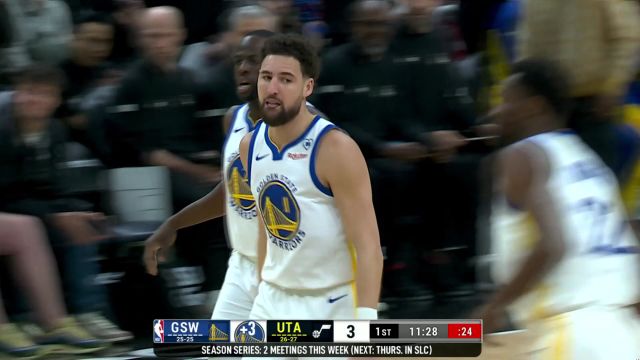 【2024年02月13日 勇士vs爵士集锦】开场展现火热状态 克莱火力全开连续砍下5分