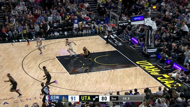 【2024年02月13日 勇士vs爵士集锦】塔克传球遭遇抢断 奎诺内斯长传克莱压哨上篮打进